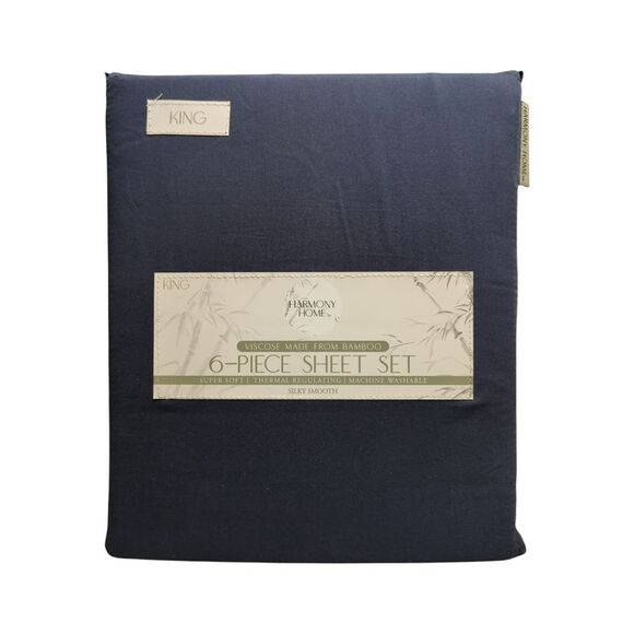 Harmony Home Other - Harmony Home 6-Piece Sheet Set, Viscoise Made from Bamboo, King - Blue